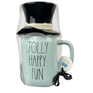 Rae Dunn JOLLY HAPPY FUN Mug Blue Frosty Snowman Holiday Artisan Collection